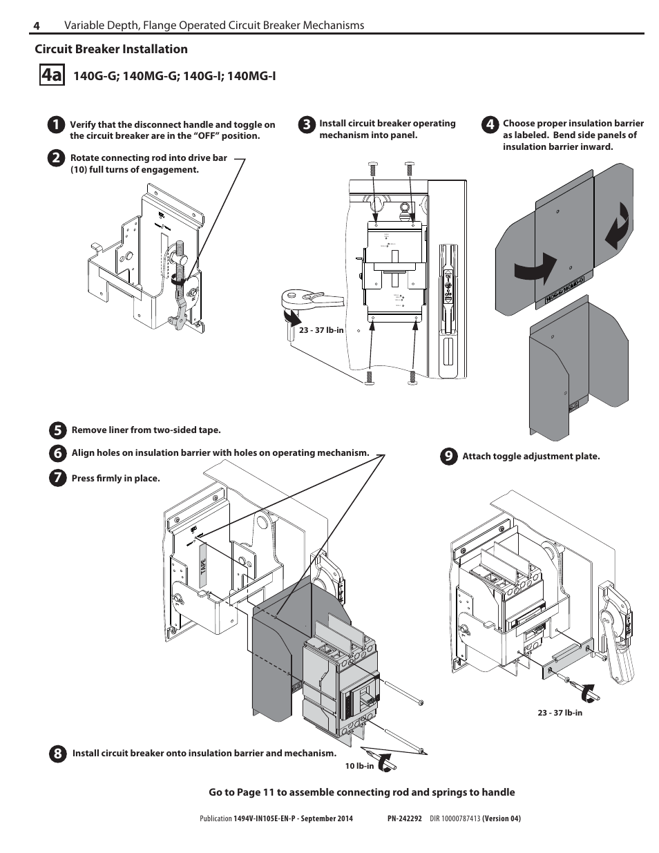 Circuit breaker installation | Rockwell Automation 1494V-M70_M7_M72 Variable Depth, Flange Operated Circuit Breaker Operating Mechani User Manual | Page 4 / 16