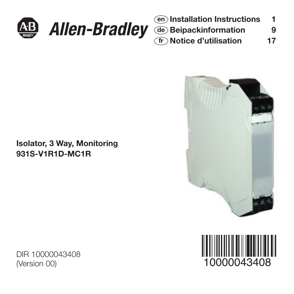 Rockwell Automation 931S-V1R1D-MC1R Isolator, Monitoring User Manual | 26 pages