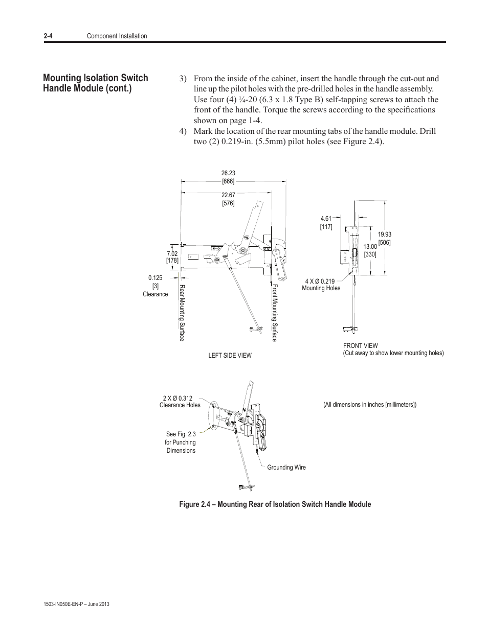 Mounting isolation switch, Handle module (cont.) | Rockwell Automation 1503 OEM Starter Frame Components Installation Manual User Manual | Page 12 / 58