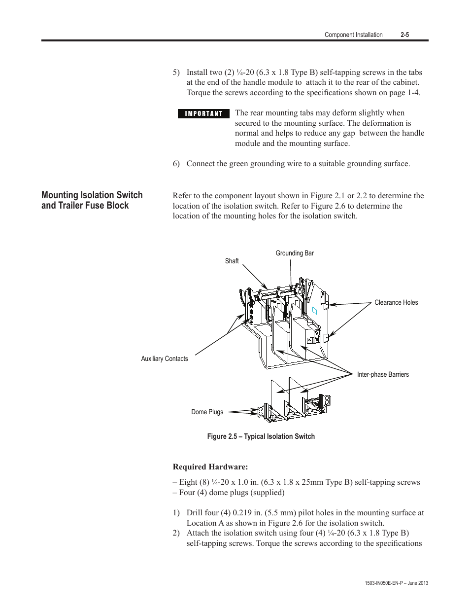 Mounting isolation switch, And trailer fuse block | Rockwell Automation 1503 OEM Starter Frame Components Installation Manual User Manual | Page 13 / 58