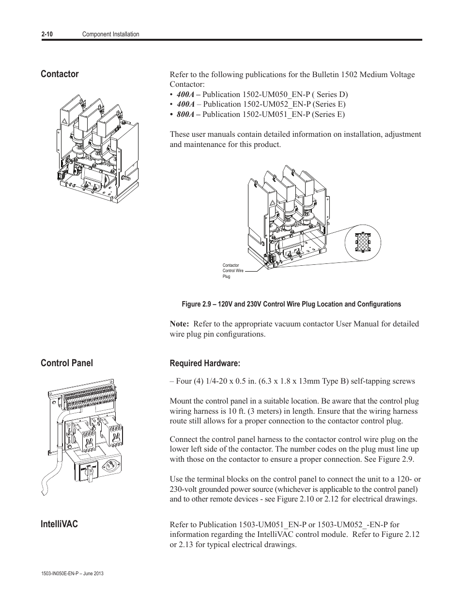 Contactor, Control panel, Intellivac | Rockwell Automation 1503 OEM Starter Frame Components Installation Manual User Manual | Page 18 / 58