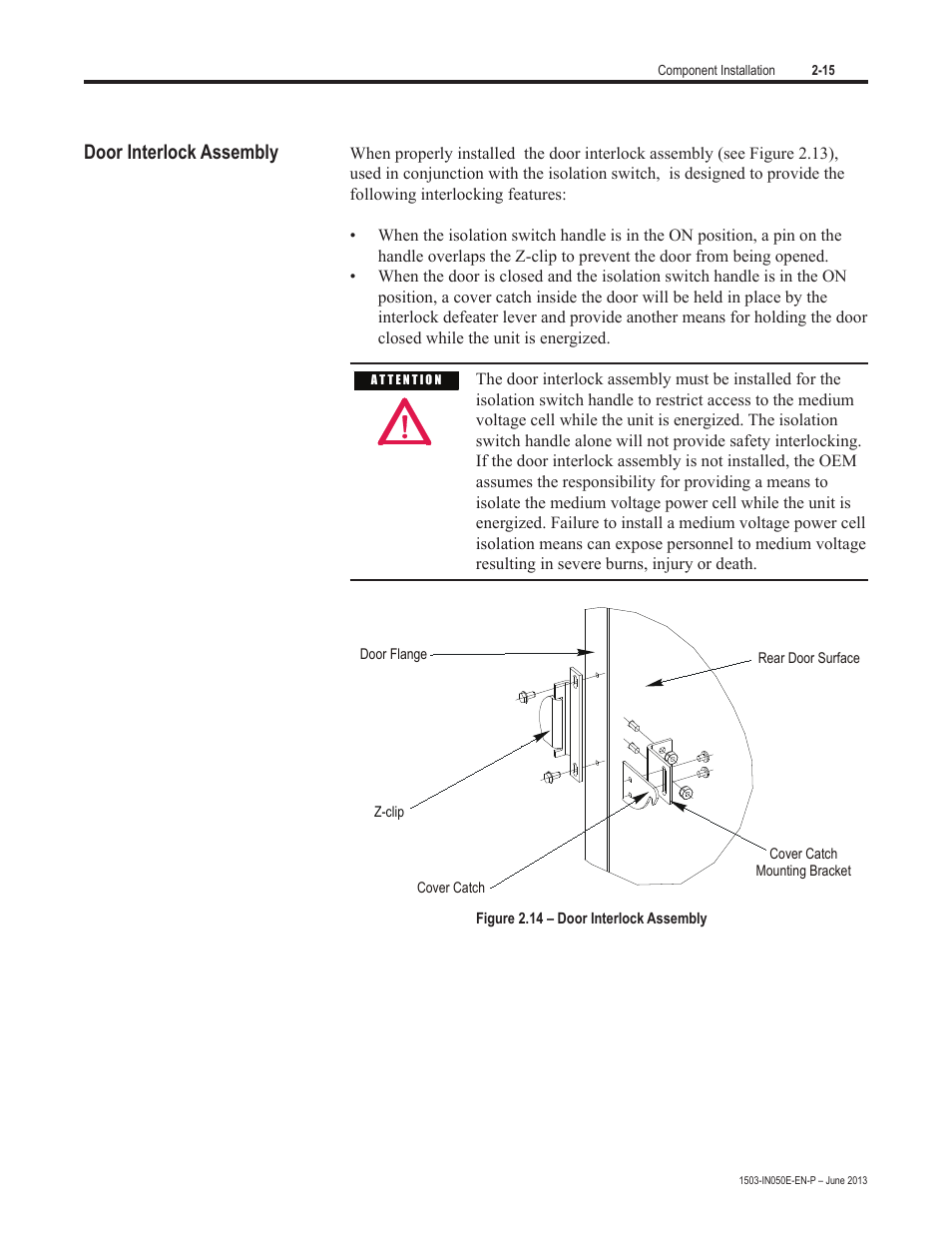 Door interlock assembly | Rockwell Automation 1503 OEM Starter Frame Components Installation Manual User Manual | Page 23 / 58