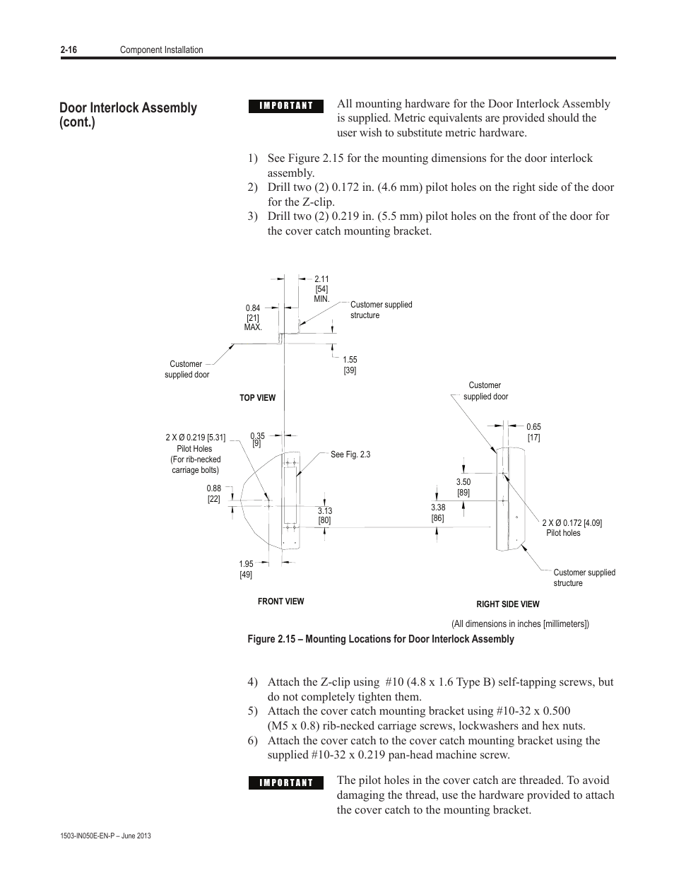 Door interlock assembly (cont.) | Rockwell Automation 1503 OEM Starter Frame Components Installation Manual User Manual | Page 24 / 58