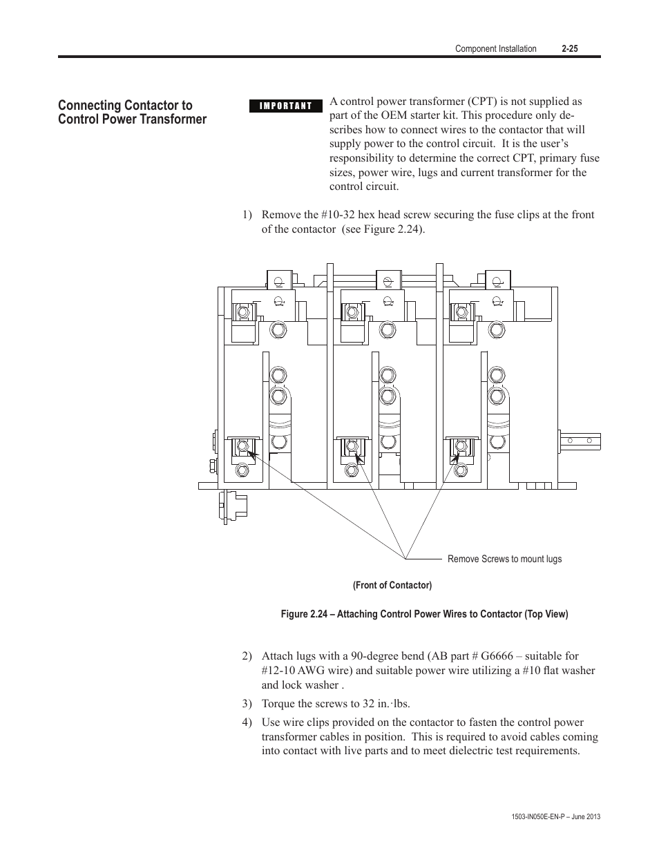 Connecting contactor to control power transformer | Rockwell Automation 1503 OEM Starter Frame Components Installation Manual User Manual | Page 33 / 58