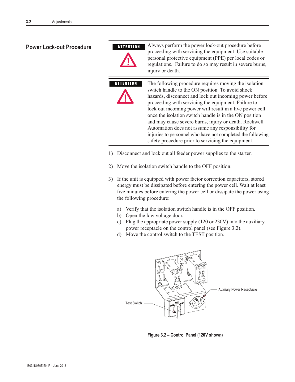 Power lock-out procedure | Rockwell Automation 1503 OEM Starter Frame Components Installation Manual User Manual | Page 36 / 58