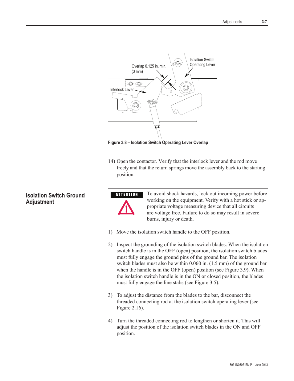 Isolation switch ground adjustment | Rockwell Automation 1503 OEM Starter Frame Components Installation Manual User Manual | Page 41 / 58