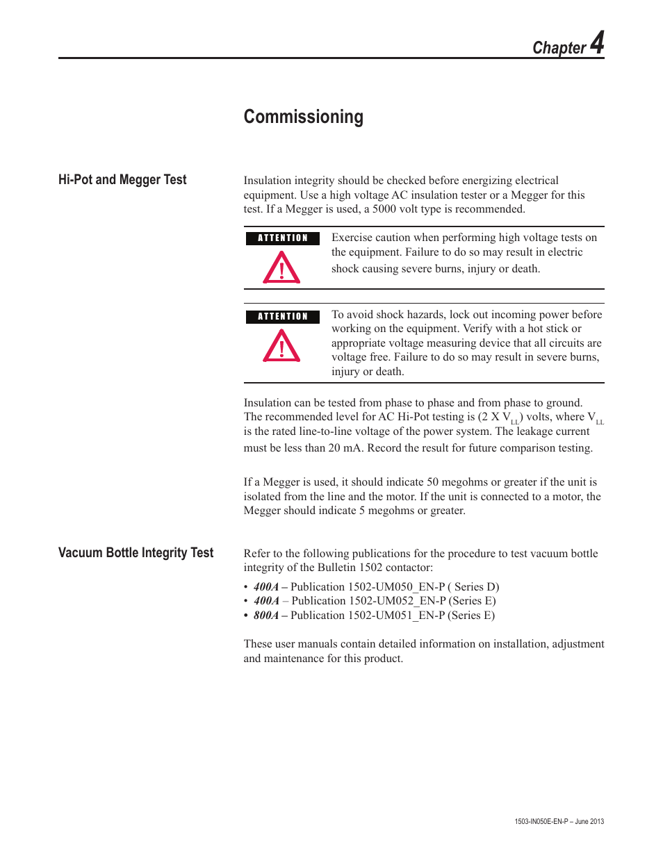 Commissioning, Chapter | Rockwell Automation 1503 OEM Starter Frame Components Installation Manual User Manual | Page 47 / 58
