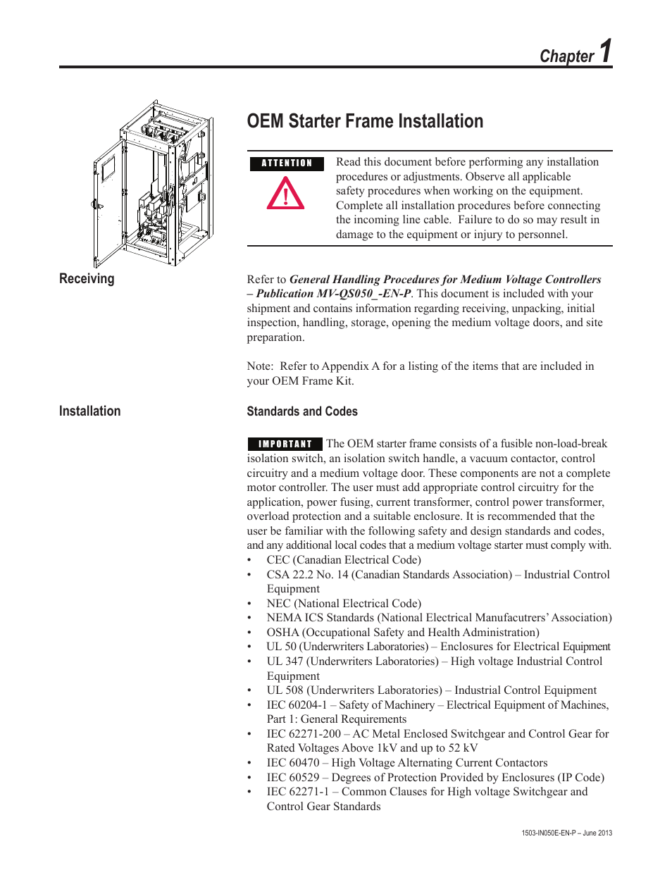 Oem starter frame installation, Chapter | Rockwell Automation 1503 OEM Starter Frame Components Installation Manual User Manual | Page 5 / 58