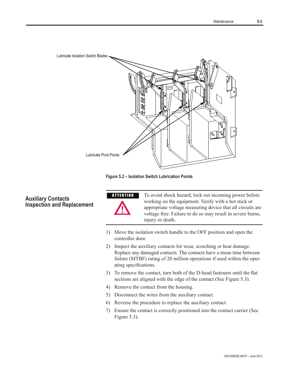 Auxiliary contacts inspection and replacement | Rockwell Automation 1503 OEM Starter Frame Components Installation Manual User Manual | Page 51 / 58