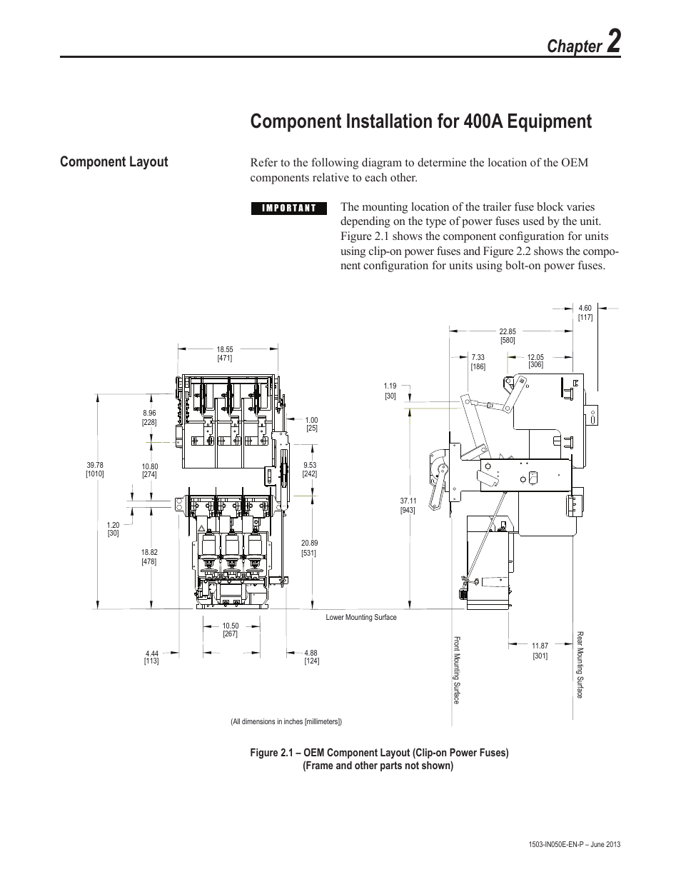 Component installation for 400a equipment, Chapter, Component layout | Rockwell Automation 1503 OEM Starter Frame Components Installation Manual User Manual | Page 9 / 58