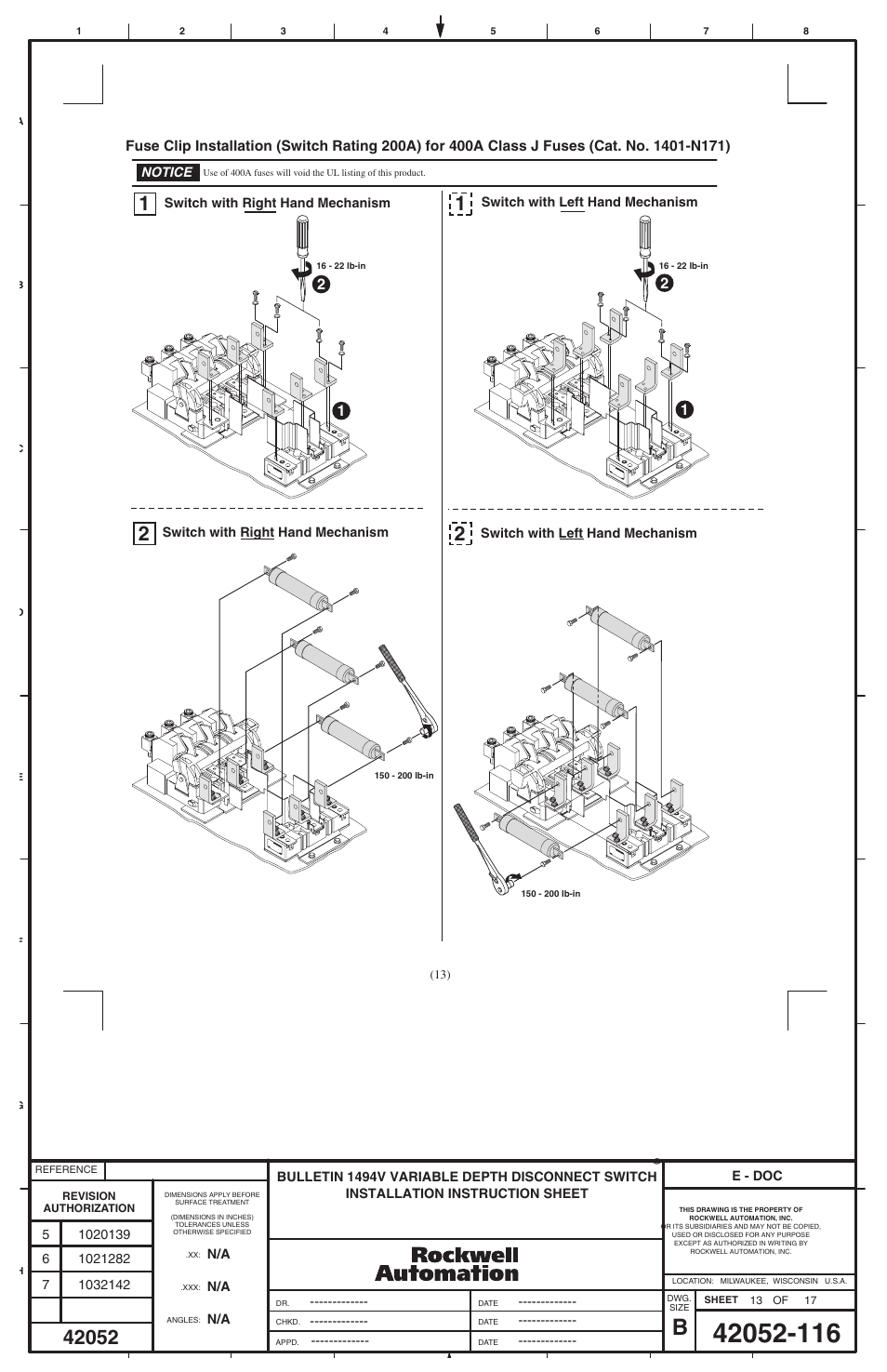 Rockwell Automation 1494V-DS30 - DSX200 Disconnect Switch and Accessories User Manual | Page 13 / 32