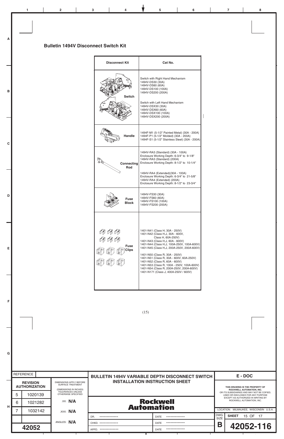 Bulletin 1494v disconnect switch kit | Rockwell Automation 1494V-DS30 - DSX200 Disconnect Switch and Accessories User Manual | Page 15 / 32