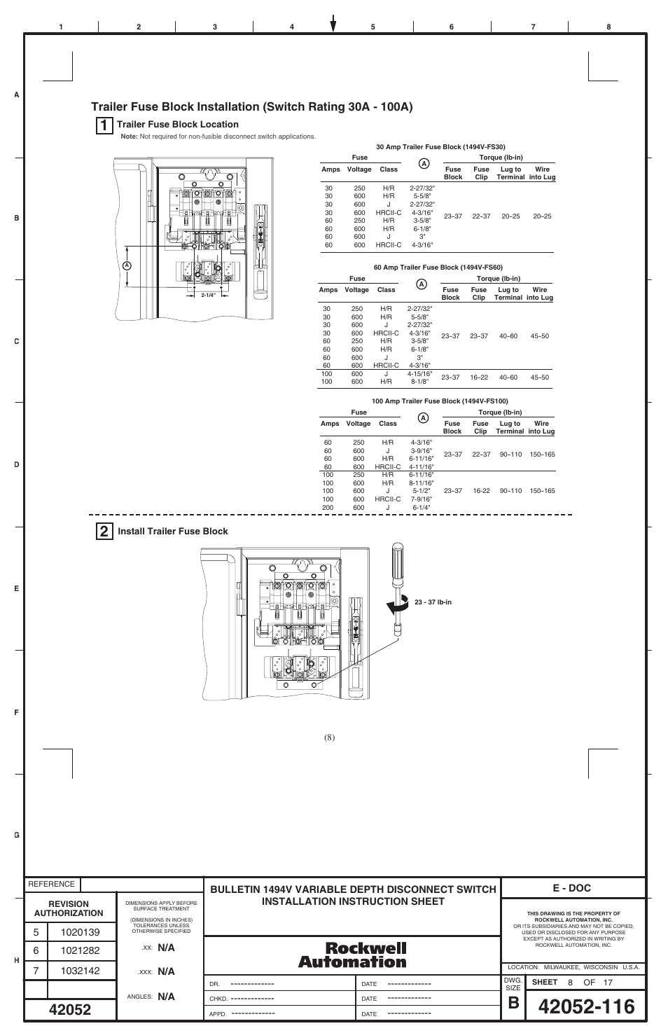 E - doc | Rockwell Automation 1494V-DS30 - DSX200 Disconnect Switch and Accessories User Manual | Page 24 / 32