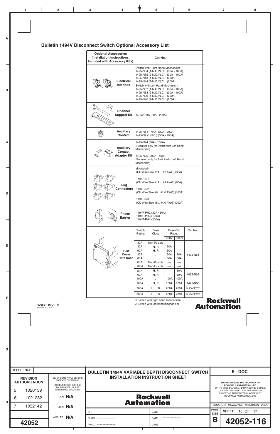 E - doc | Rockwell Automation 1494V-DS30 - DSX200 Disconnect Switch and Accessories User Manual | Page 32 / 32