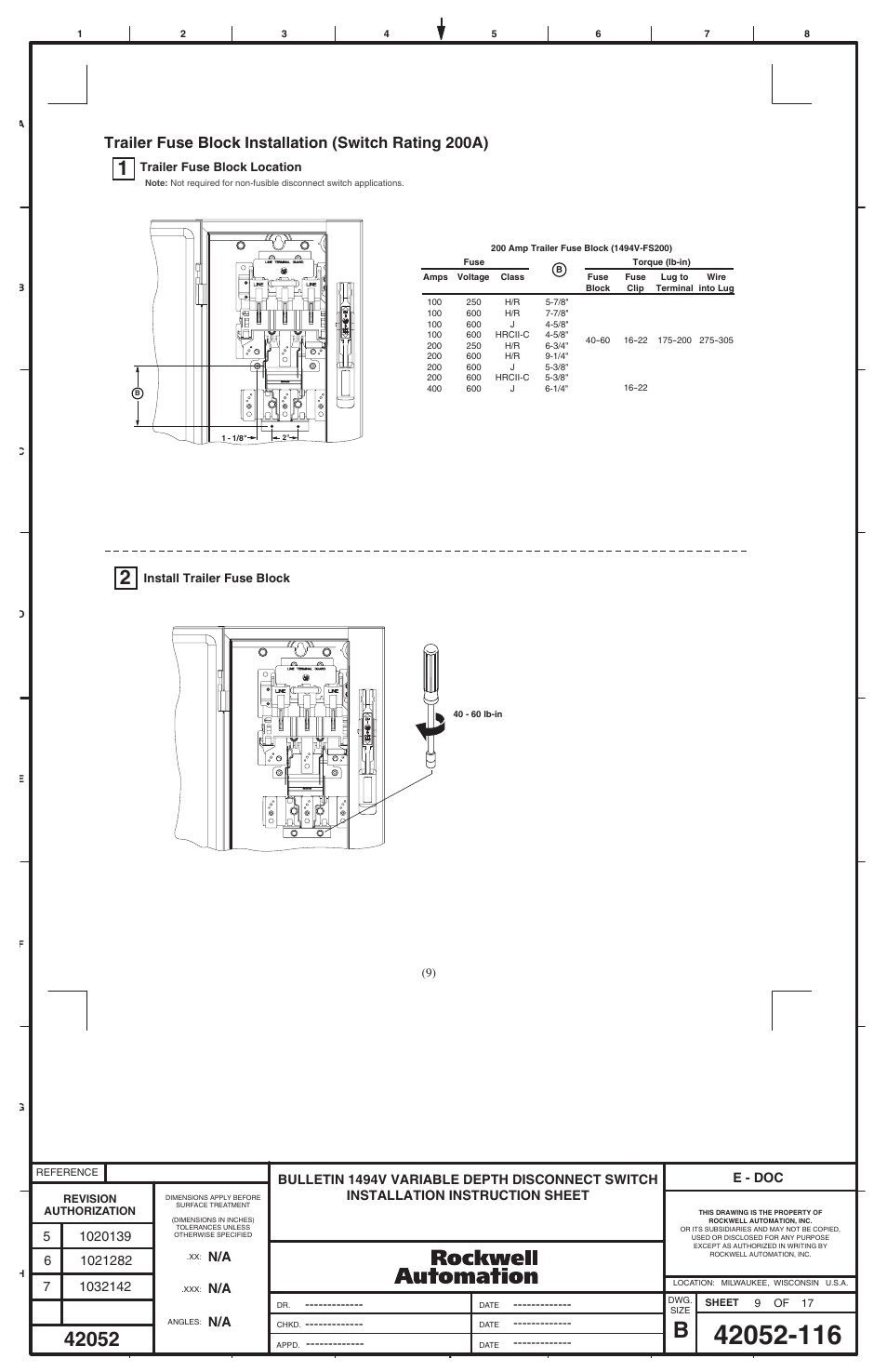 Rockwell Automation 1494V-DS30 - DSX200 Disconnect Switch and Accessories User Manual | Page 9 / 32