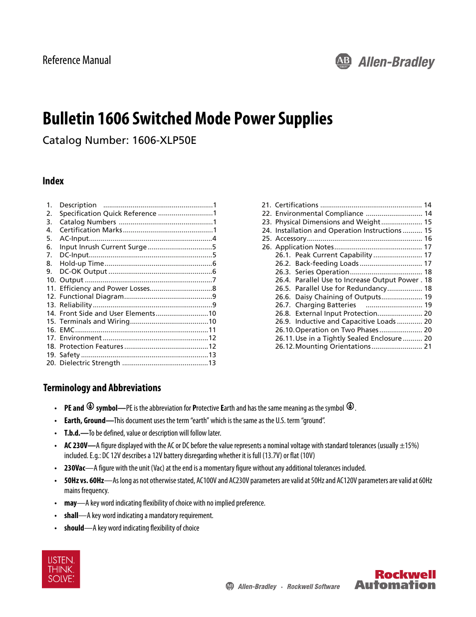 Rockwell Automation 1606-XLP50E Power Supply Reference Manual User Manual | 22 pages