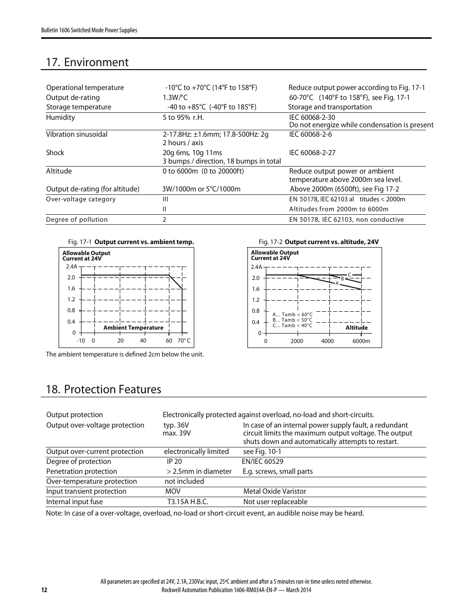 Environment, Protection features | Rockwell Automation 1606-XLP50E Power Supply Reference Manual User Manual | Page 12 / 22