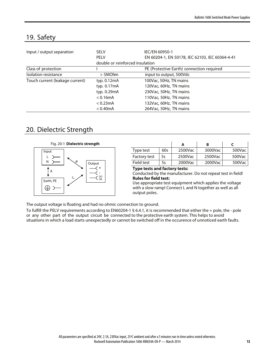 Safety, Dielectric strength | Rockwell Automation 1606-XLP50E Power Supply Reference Manual User Manual | Page 13 / 22