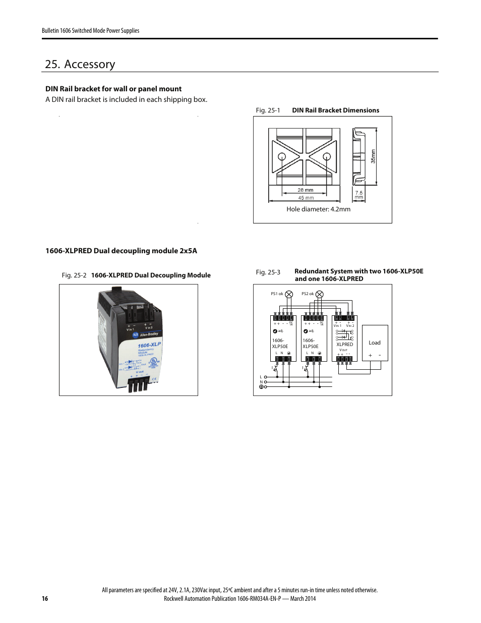 Accessory, Din rail bracket for wall or panel mount | Rockwell Automation 1606-XLP50E Power Supply Reference Manual User Manual | Page 16 / 22