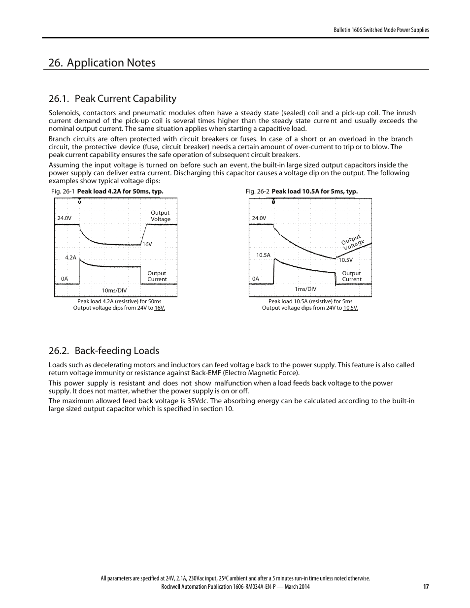 Peak current capability, Back-feeding loads | Rockwell Automation 1606-XLP50E Power Supply Reference Manual User Manual | Page 17 / 22