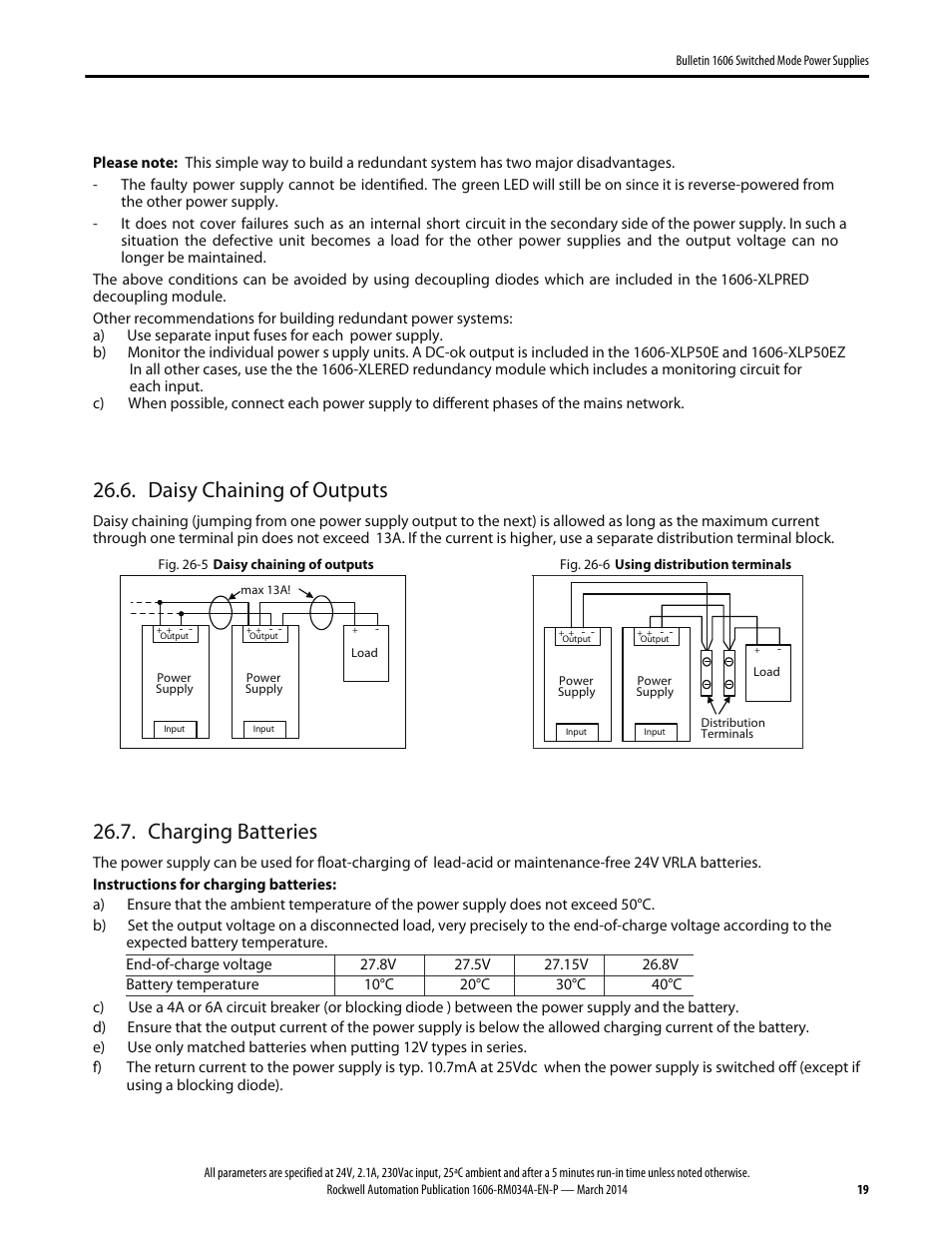 Daisy chaining of outputs, Charging batteries | Rockwell Automation 1606-XLP50E Power Supply Reference Manual User Manual | Page 19 / 22