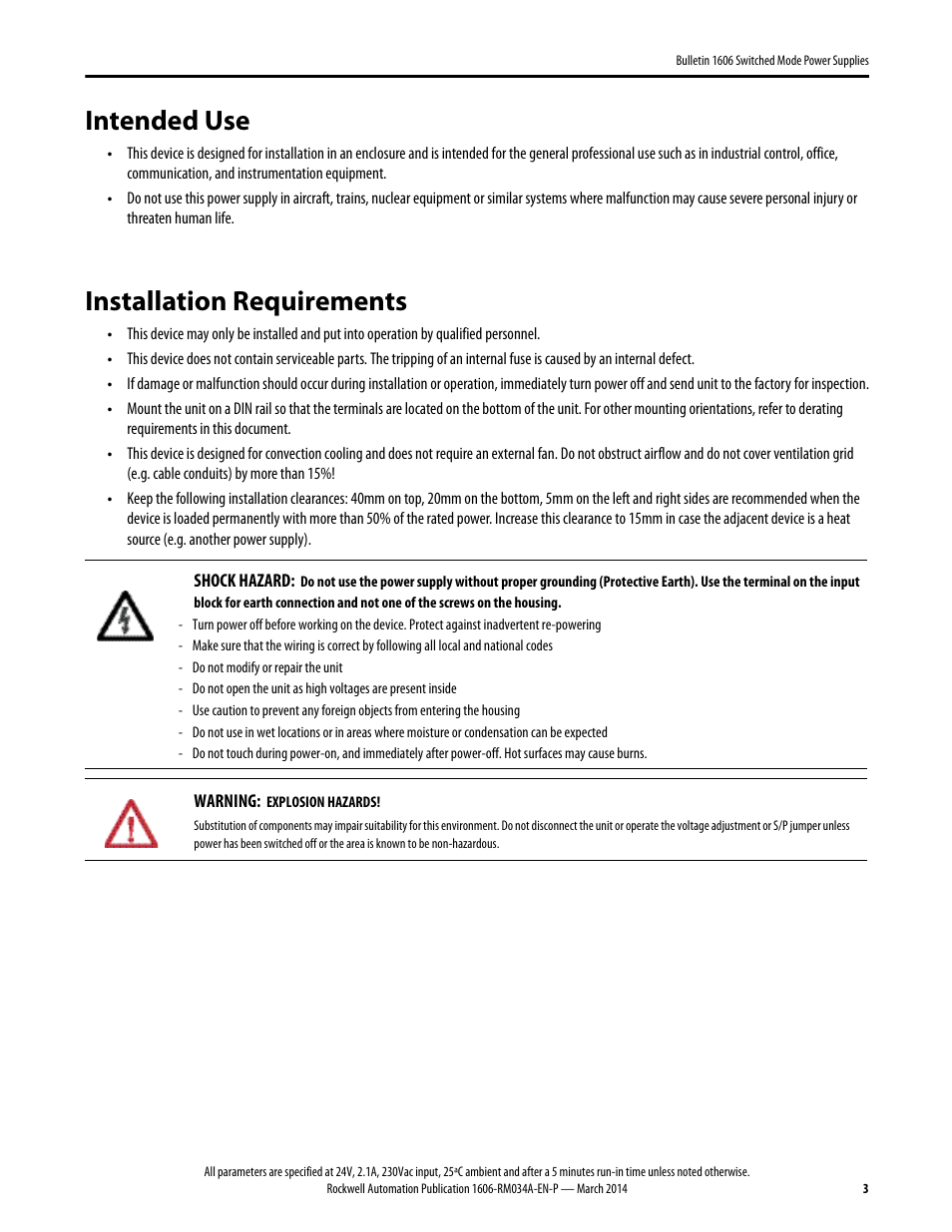 1606-rm034a-en-p, Intended use, Installation requirements | Rockwell Automation 1606-XLP50E Power Supply Reference Manual User Manual | Page 3 / 22
