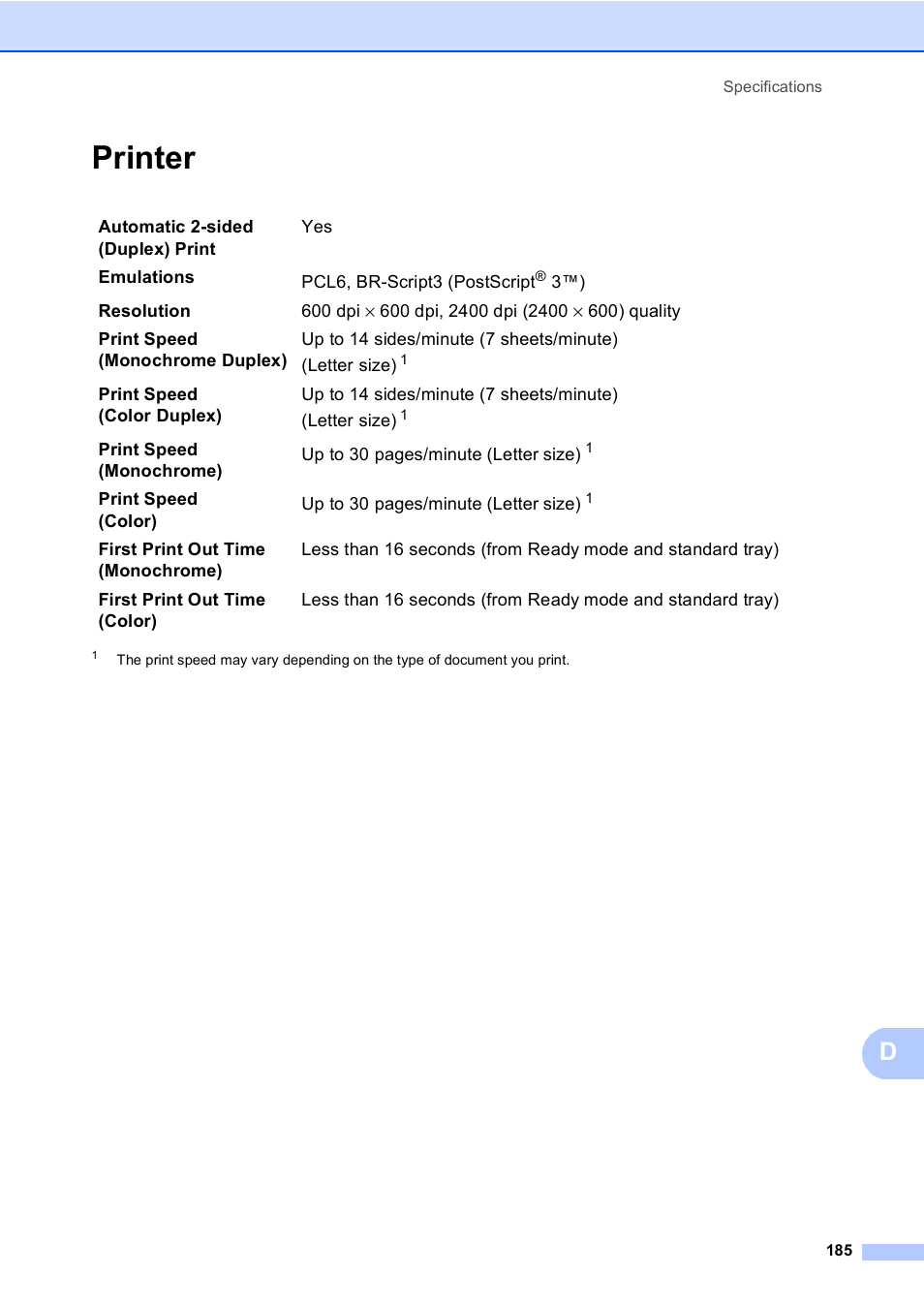 Printer | Brother Copier/Printer MFC-9970CDW User Manual | Page 201 / 214