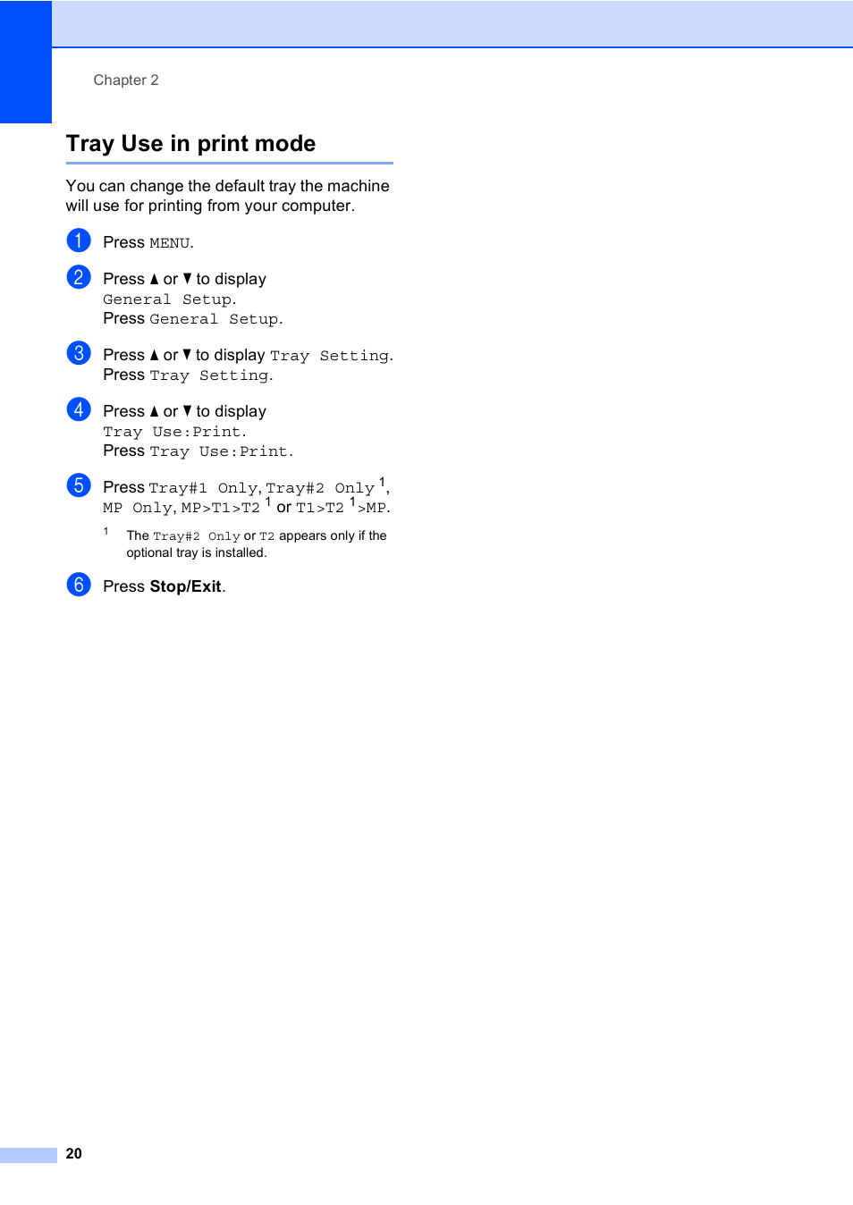 Tray use in print mode | Brother Copier/Printer MFC-9970CDW User Manual | Page 36 / 214