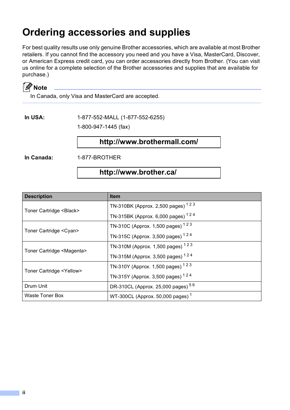 Ordering accessories and supplies | Brother Copier/Printer MFC-9970CDW User Manual | Page 4 / 214