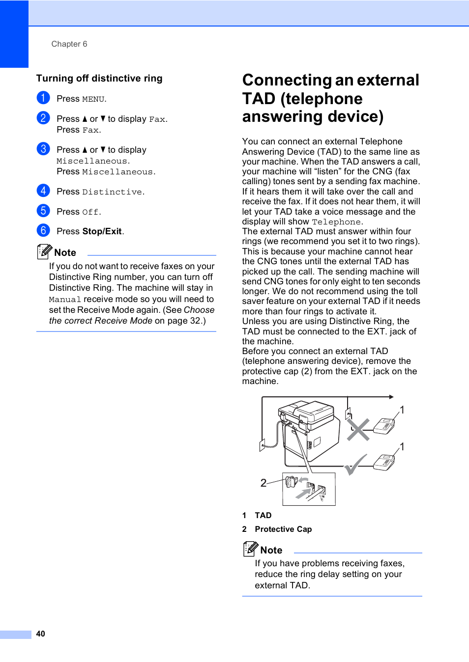 Turning off distinctive ring | Brother Copier/Printer MFC-9970CDW User Manual | Page 56 / 214