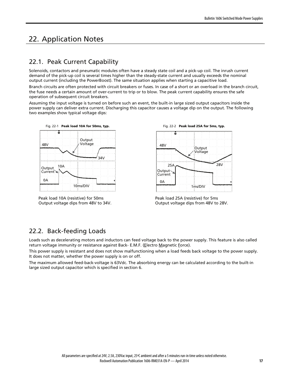 Peak current capability, Back-feeding loads | Rockwell Automation 1606-XLE240F-3 Power Supply Reference Manual User Manual | Page 17 / 24