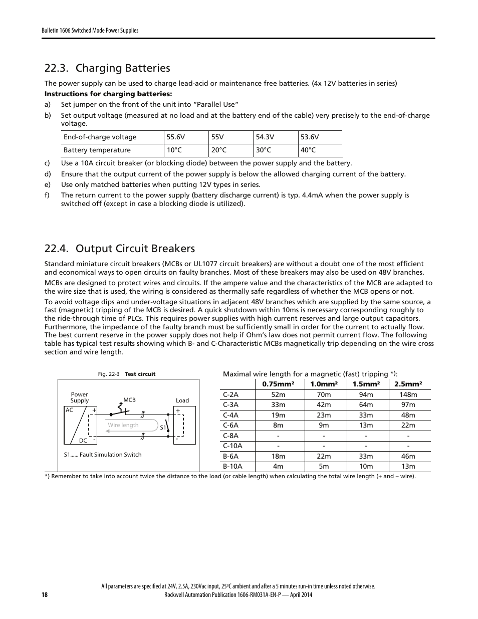 Charging batteries, Output circuit breakers | Rockwell Automation 1606-XLE240F-3 Power Supply Reference Manual User Manual | Page 18 / 24