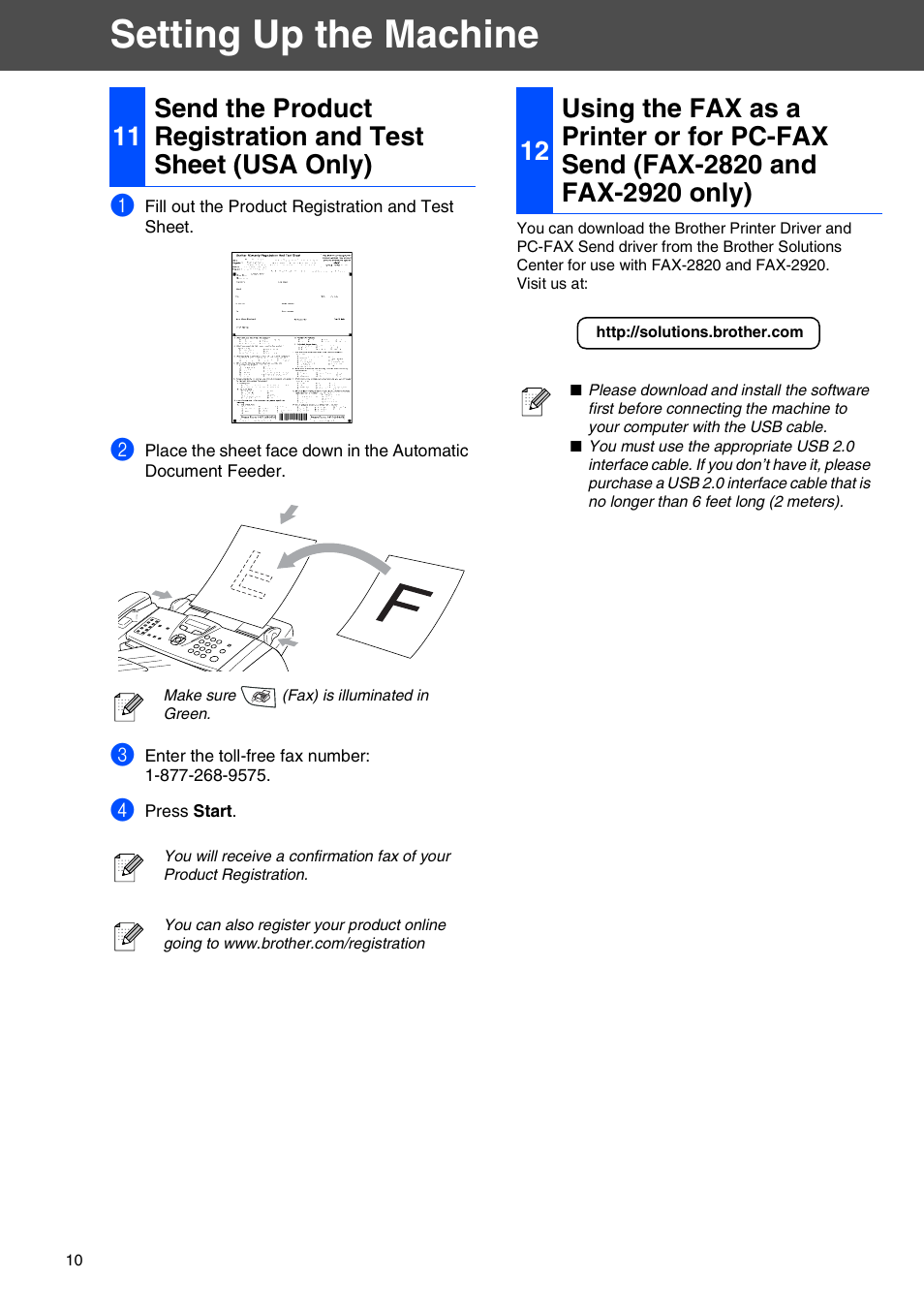 Setting up the machine | Brother IntelliFax-2820 User Manual | Page 10 / 12