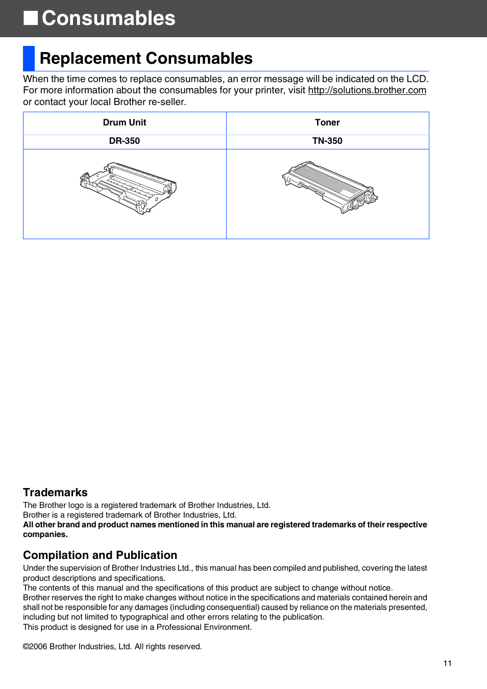 Consumables, Replacement consumables | Brother IntelliFax-2820 User Manual | Page 11 / 12