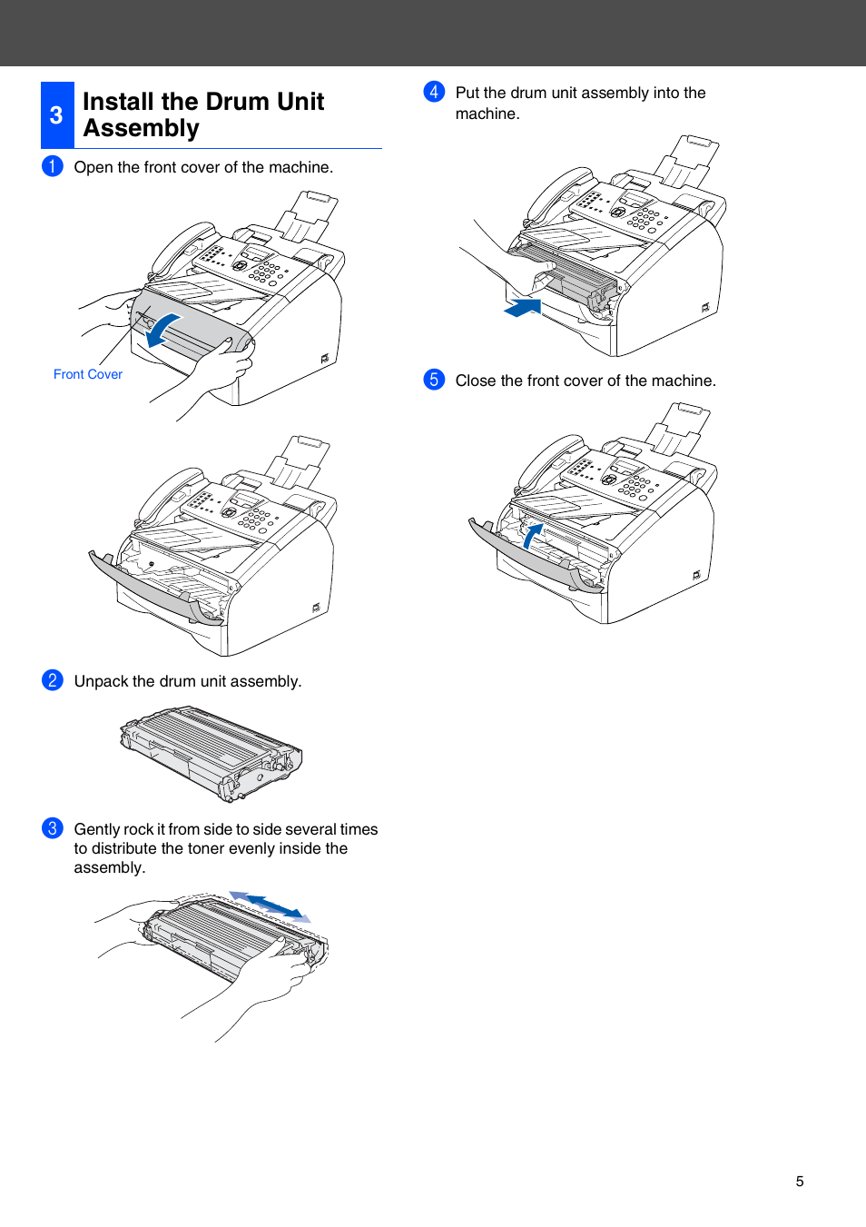 3 install the drum unit assembly, 3install the drum unit assembly | Brother IntelliFax-2820 User Manual | Page 5 / 12