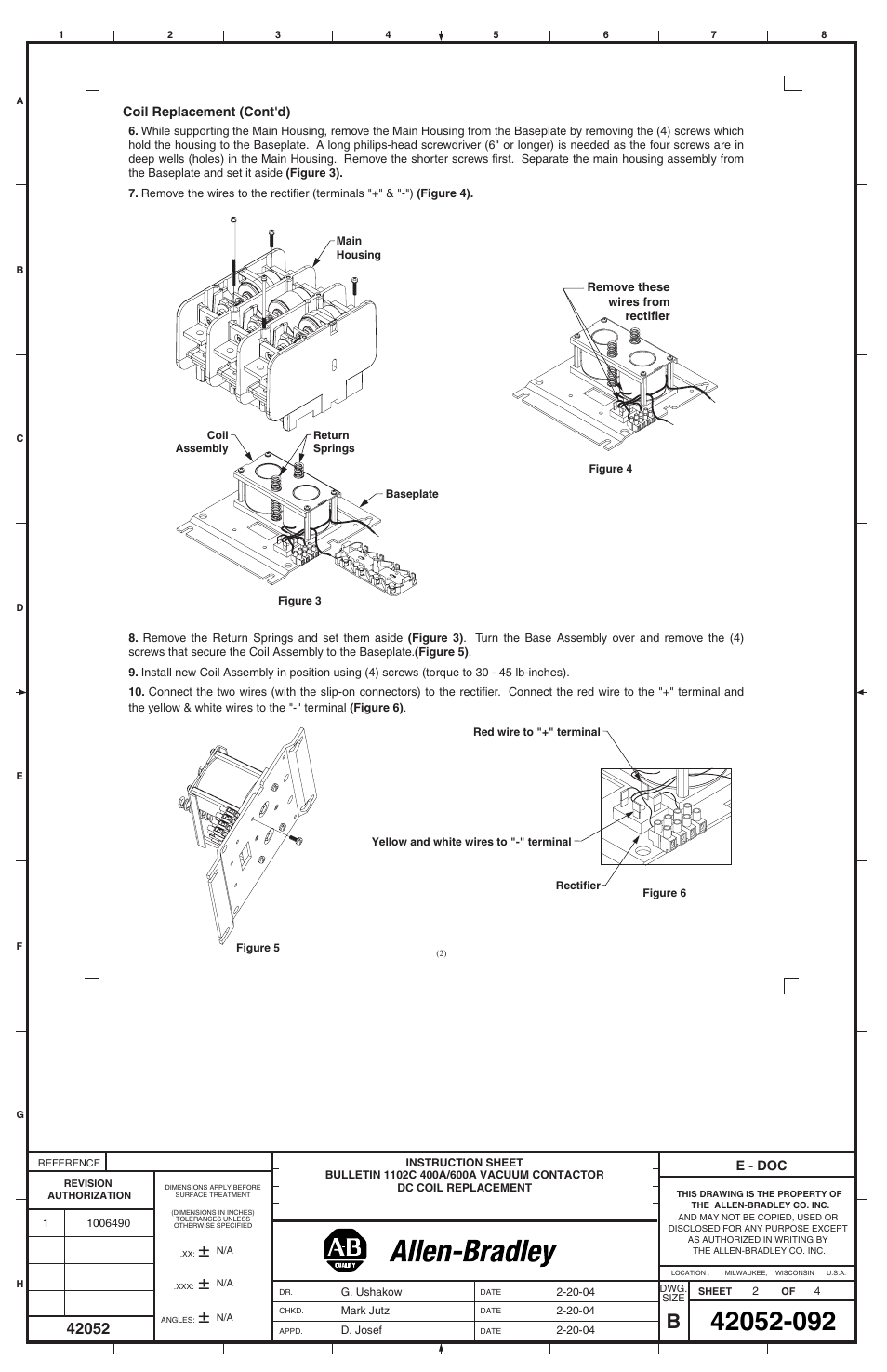 Rockwell Automation 1102C-PKxx 400A / 600A Vacuum Contactor DC Coil Replacement User Manual | Page 2 / 4