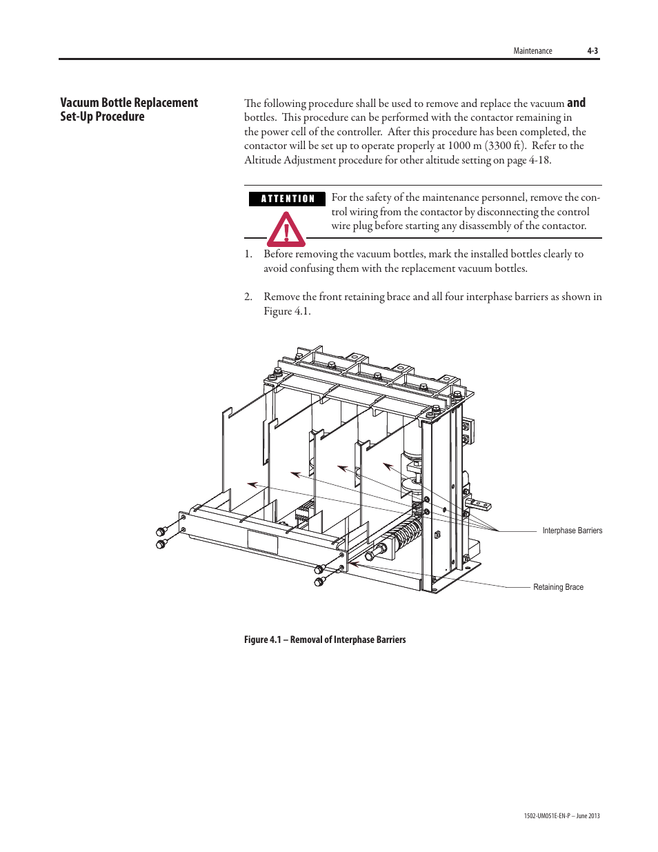 Vacuum bottle replacement, And set-up procedure | Rockwell Automation 1502 Medium Voltage Contactor, 800A (Series D and E) User Manual | Page 32 / 58