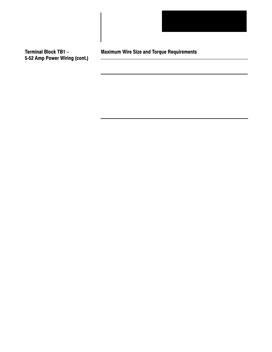 Terminal block tb1 - 5ć52ăamp power wiring (cont.), Maximum wire size and torque requirements | Rockwell Automation 1336VT 5-300 AMP (2.2-160KW) User Manual | Page 51 / 118