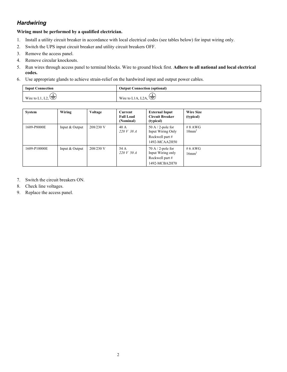 Hardwiring | Rockwell Automation 1609-P10000E Quick Start Guide for 8000 / 10000 VA Uninterruptible Power Supply User Manual | Page 3 / 48