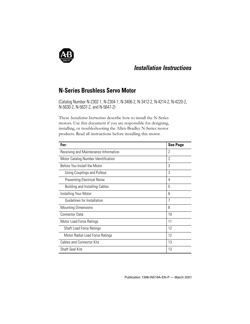 Rockwell Automation N-Series Brushless Servo Motor  User Manual | 16 pages