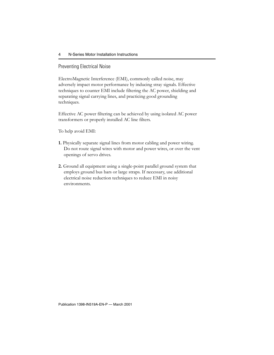 Preventing electrical noise | Rockwell Automation N-Series Brushless Servo Motor  User Manual | Page 4 / 16