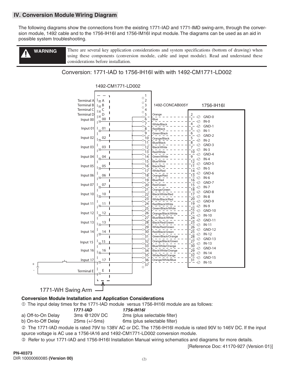 Iv. conversion module wiring diagram, 1771-wh swing arm | Rockwell Automation 1492-CM1771-LD002 Field Wire Conversion Module User Manual | Page 2 / 4