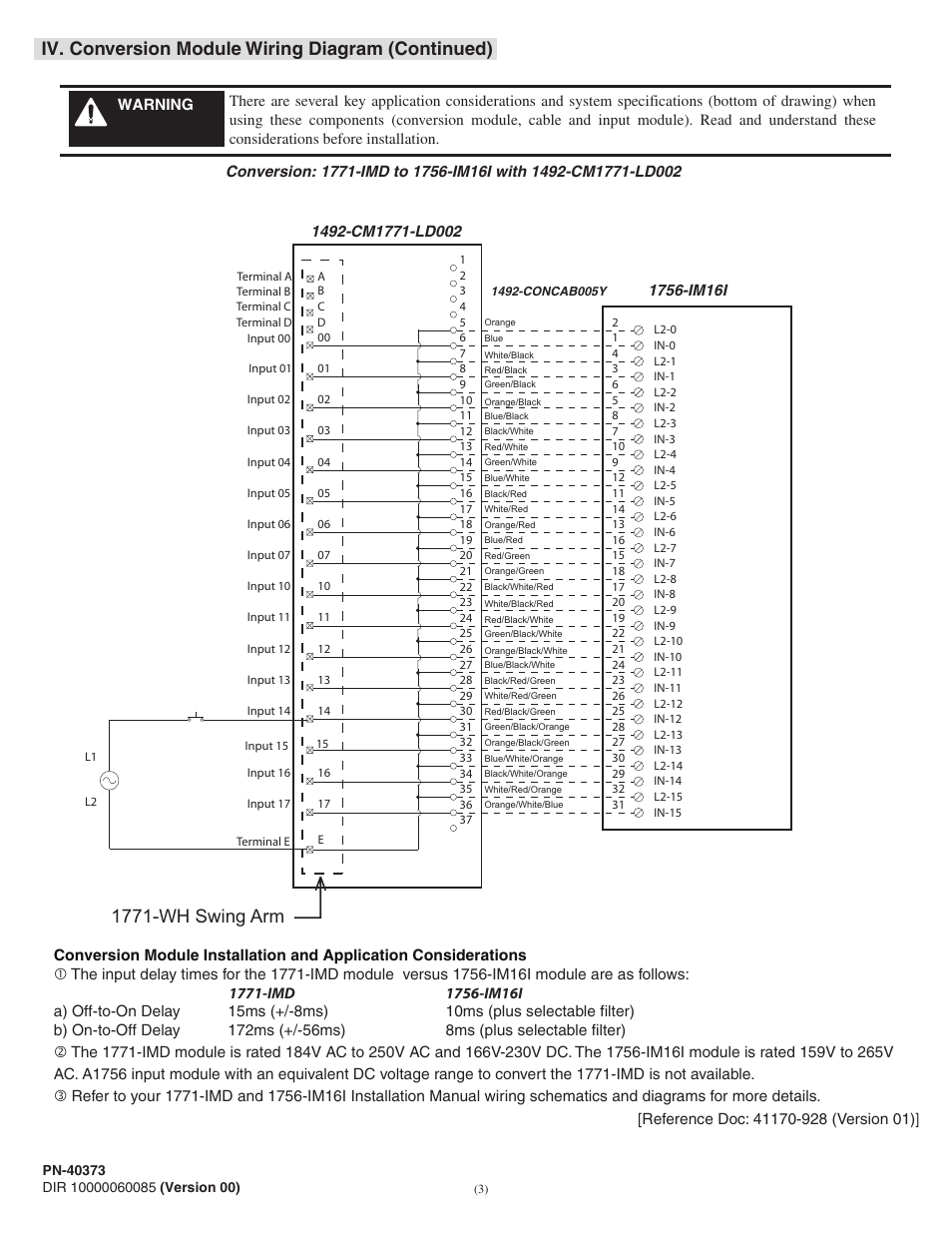 Iv. conversion module wiring diagram (continued), 1771-wh swing arm | Rockwell Automation 1492-CM1771-LD002 Field Wire Conversion Module User Manual | Page 3 / 4