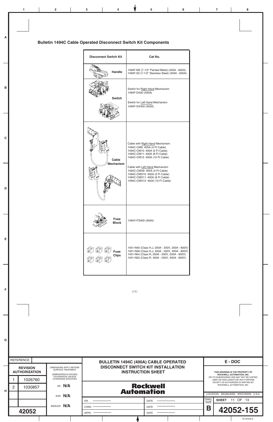 Rockwell Automation 1494C-xxx Series 2 Cable Operated Disconnect Switch (400A) User Manual | Page 11 / 12