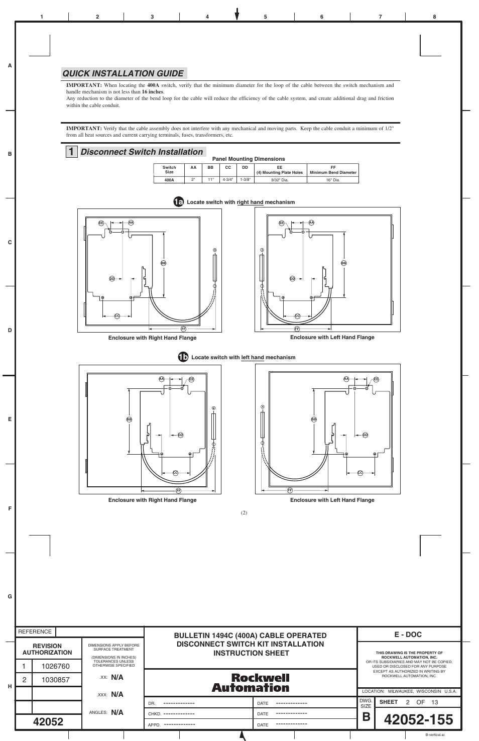 E - doc | Rockwell Automation 1494C-xxx Series 2 Cable Operated Disconnect Switch (400A) User Manual | Page 2 / 12