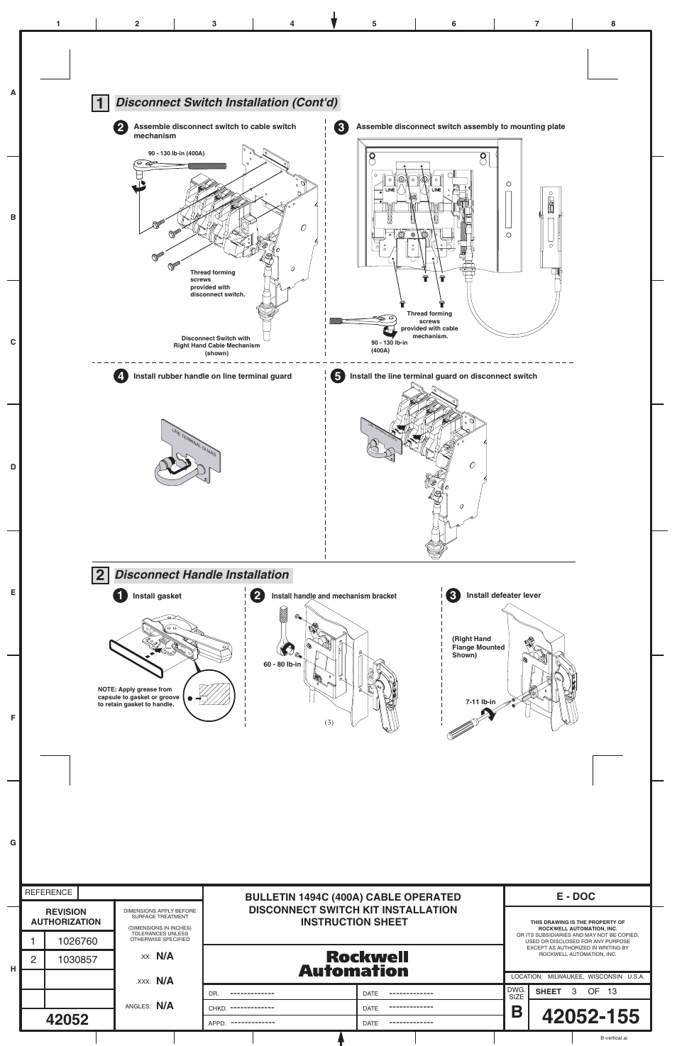 Rockwell Automation 1494C-xxx Series 2 Cable Operated Disconnect Switch (400A) User Manual | Page 3 / 12