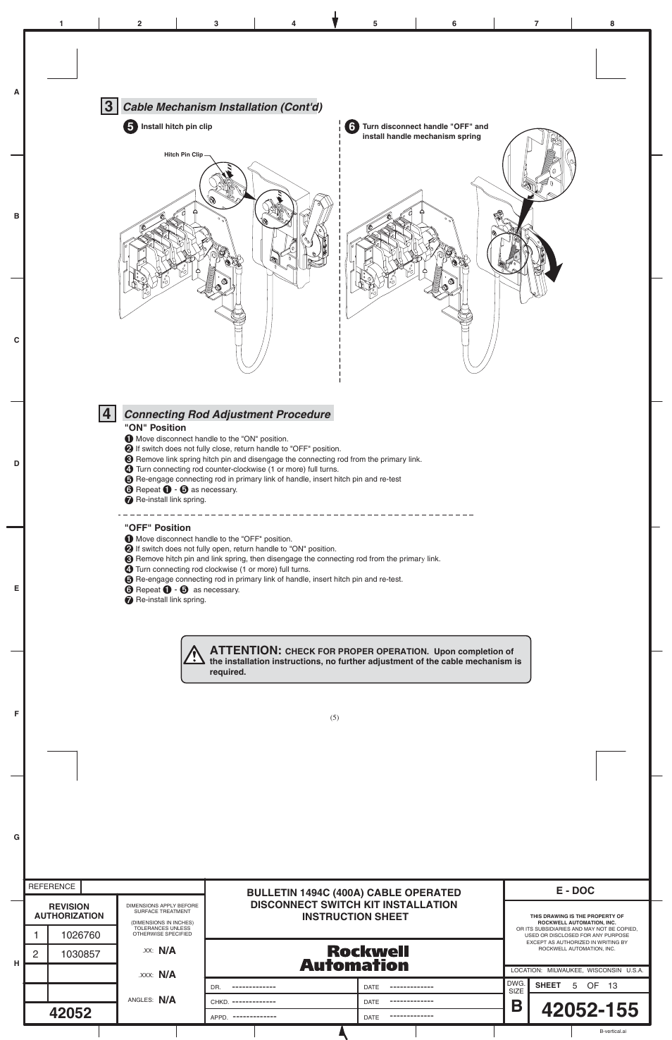 56 attention | Rockwell Automation 1494C-xxx Series 2 Cable Operated Disconnect Switch (400A) User Manual | Page 5 / 12