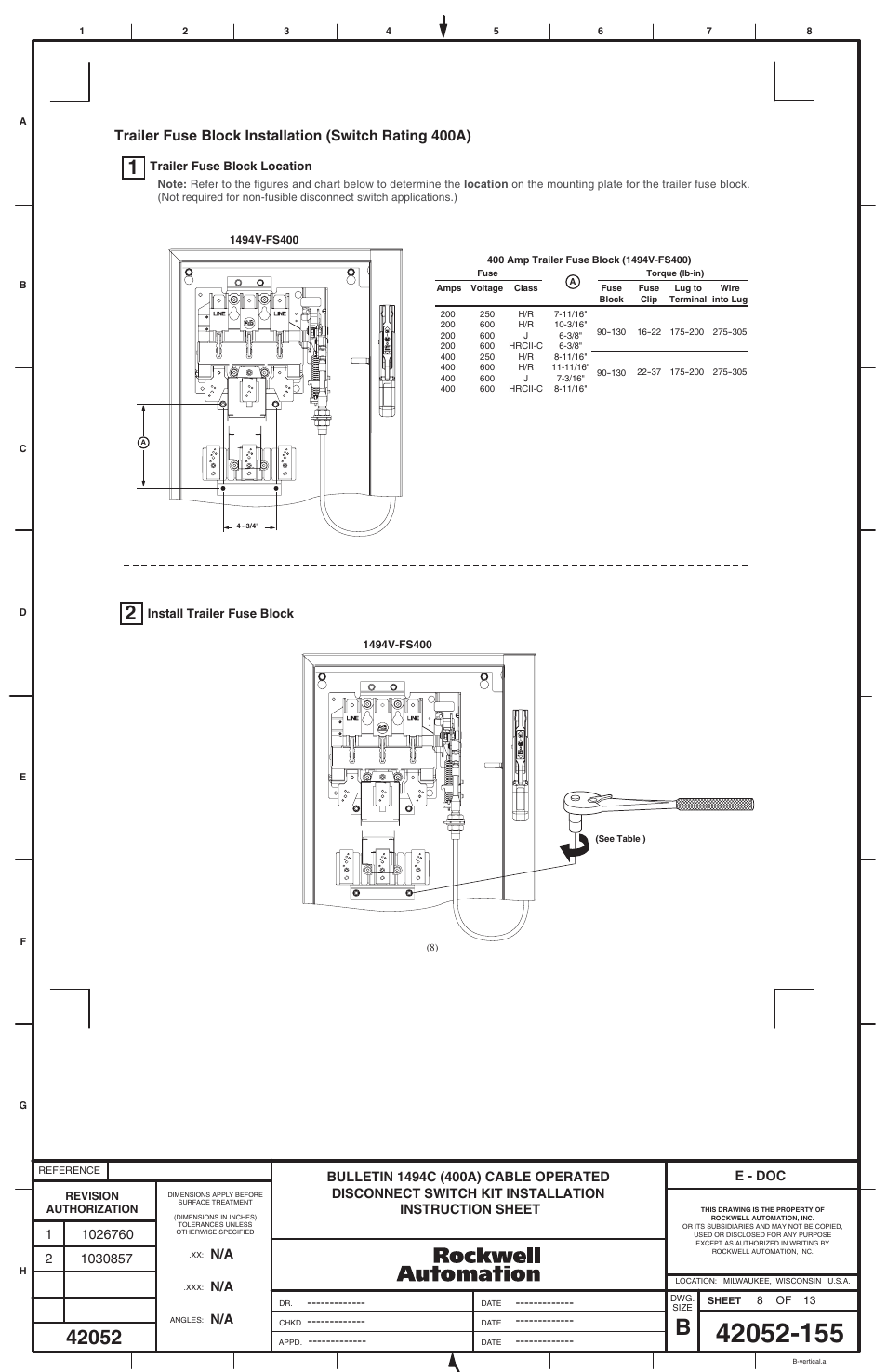 Rockwell Automation 1494C-xxx Series 2 Cable Operated Disconnect Switch (400A) User Manual | Page 8 / 12