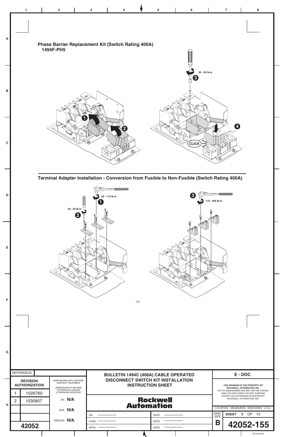 Rockwell Automation 1494C-xxx Series 2 Cable Operated Disconnect Switch (400A) User Manual | Page 9 / 12