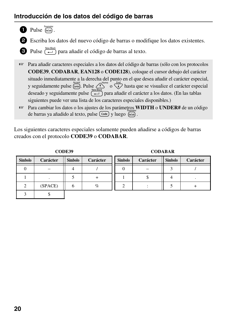 20 introducción de los datos del código de barras | Brother 1600/1650 User Manual | Page 102 / 152